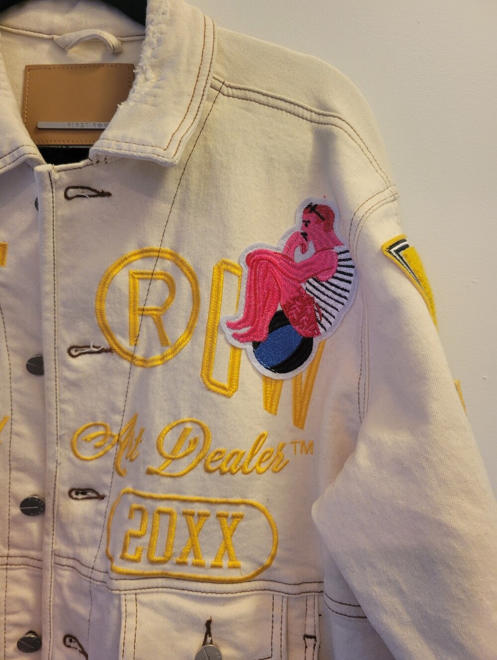 First Row "Art Dealer" Graphic Denim Trucker Jacket - Size Medium Women's